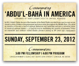 Centenary of ‘Abdu'l-Bahá's Visit to Lincoln, Nebraska