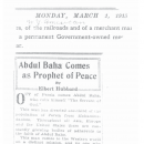 Abdul Baha Comes as Prophet of Peace By Elbert Hubbard