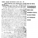 Men and Women Equal is Doctrine of Persian Sage