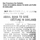 Abdul Baha to Give Lecture in Oakland