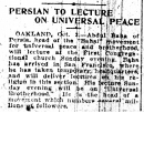 Persian To Lecture On Universal Peace