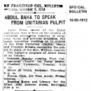 Abdul Baha to Speak from Unitarian Pulpit