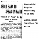 Abdul Baha to Speak on Faith