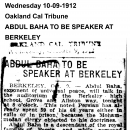Abdul Baha to Be Speaker at Berkeley