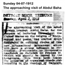 The Approaching Visit of Abdul Baha