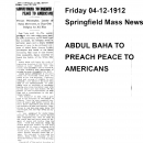 Abdul Baha To Preach Peace For Americans
