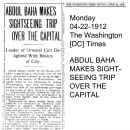 Abdul Baha Makes Sightseeing Trip over the Capital
