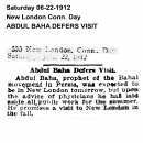 Abdul Baha Defers Visit