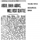 Abdul Baha Abbas, Will Visit Seattle