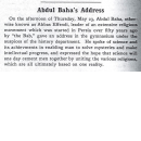 Abdul Baha's Address